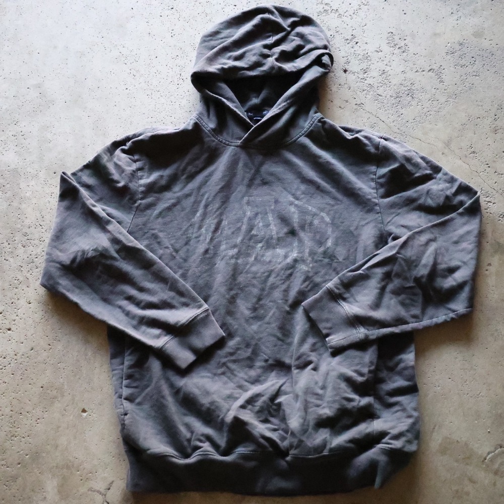Gap Arch Logo Hoodie Mens Size Large Washed Faded Black Cracked Print Pullover